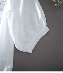Women's Elegant Floral Embroidery Chiffon Blouse 2026 Ivory White Puff Sleeve V-Neck Button <b>Down</b> Luxury Party Wear Summer Top HD - Product Image 4