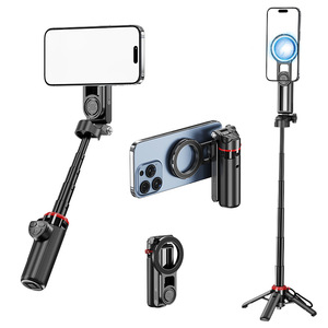 Trépied perche à selfie extensible avec télécommande sans fil et contrôle du zoom, support de téléphone pliable magnétique et à clip manuel pour le vlogging - Product Image 1