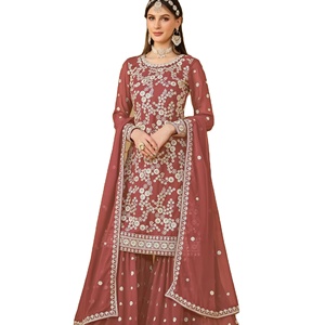 Último diseñador Faux Georgette bordado secuencia trabajo Sharara traje por Fab Zone - Product Image 1