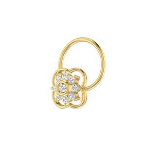 Piercing de nez en or 14 carats avec diamant de 0,06 carat, motif floral ethnique, couleur HI, brillance VS-SI, bijoux fins pour femmes - Product Image 4