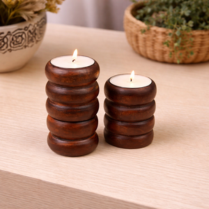 Juego de Portavelas de Madera Artesanal con Diseño Acanalado para Velas de Té, Decoración para el Hogar, Ideal para Navidad, Pascua, Fiestas de Invierno, Arte Universal - Product Image 1