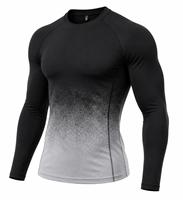 Rashguard à manches longues pour homme, col rond, couleur dégradée noire, séchage rapide, respirant, spandex, polyester, anti-UV, respectueux de l'environnement
