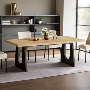 Grande Tavolo da Pranzo in Legno Rustico per 6-8 Persone, Rettangolare 180 cm con Gambe in Legno Nero, Stile Fattoria - Product Image 6