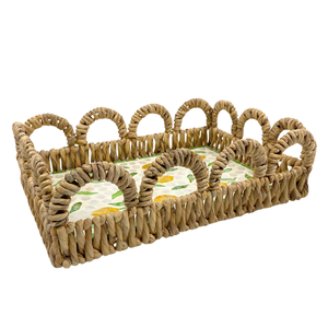 Bandeja de MDF Rectangular alta hecha a mano con diseño de limón Capiz incrustaciones elegante jacinto de agua tejido decorativo bandeja para servir frutas - Product Image 5