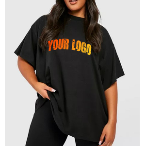 Wholesale Women's Summer 100% Cotton Eco-Friendly Breathable Quick Dry T-shirt Drop Shoulder Oversized 240g <b>Appliques</b> - Product Image 4