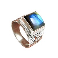 925 perak murni biru api alami Labradorite batu permata Artisan cincin kerja perhiasan harga pabrik grosir produsen