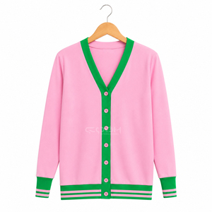 เสื้อสเวตเตอร์คอช อินเตอร์เนชั่นแนล OEM สกรีนโลโก้ตามสั่ง สำหรับชมรมนักศึกษาหญิง ฤดูหนาว ทรงโอเวอร์ไซส์ สีชมพูเขียวตัดกัน - Product Image 4