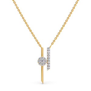 Collar de Diamantes con Halo Lineal Asimétrico de Lujo en Oro, con Centro Redondo Brillante Flotante y Diseño Vertical Elegante - Product Image 1