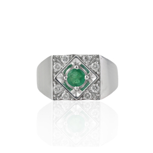 High Quality Classic 925 Sterling <b>Silver</b> Geometric Signet Style Natural Round <b>Emerald</b> Gemstone Fine <b>Ring</b> Jewelry Unisex - Product Image 1