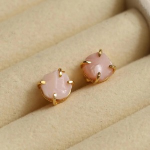 Raw Pink Opal Gemstone Prong <b>Set</b> <b>Stud</b> <b>Earring</b> Sterling <b>Silver</b> Raw <b>Earrings</b> with 8-10mm Rough Jewellery - Product Image 3