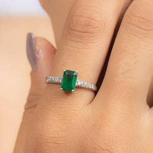 14K Gold Natural Emerald Statement Ring for Women Resizable Constellation Band - Product Image 1