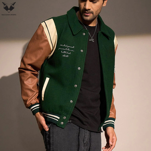 Custom Contrast Color Varsity Style Long Leather Sleeve Button Up <b>Stand</b> For Spring Autumn Outdoor Baseball Varsity Jackets - Product Image 3