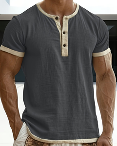 Men's Short Sleeve Henley T-Shirt Regular Fit Solid Color Button-Up 110g 100% Cotton woven Fabric Casual Wear made in Bangladesh - Product Image 5