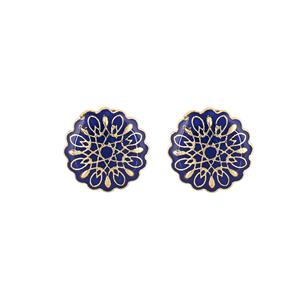 Mancuernillas Redondas de Lujo con Esmalte Azul y Baño de Oro con Diseño Floral para Hombre, Accesorios para Camisa Formal, Regalo de Boda o Negocios, Mancuernillas de Diseñador - Product Image 5