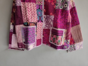 Quilted <b>Patchwork</b> <b>Jacket</b> Women's V-neck Full Sleeve Cotton Autumn Style Regular Length Patch Pocket Applique Design gift - Product Image 3