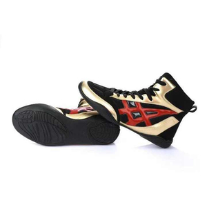 Chaussures de boxe montantes à lacets en similicuir noir, rouge et or, antidérapantes, pour l'entraînement, à prix abordable et avec service OEM ODM - Product Image 1