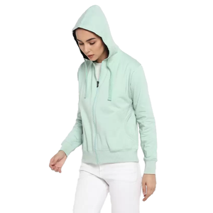 Sweat-shirt à capuche zippé pour femme, coupe classique, en coton, couleur unie, décontracté, unisexe, pour le printemps, tricoté, avec fermeture éclair intégrale, de BD - Product Image 3