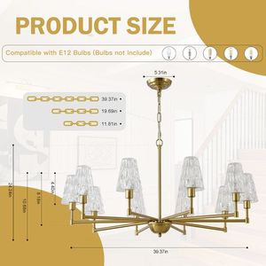 Mid Century Modern Gold Pendant <b>Light</b> Fixture 10-<b>Light</b> Farmhouse Chandelier for <b>Dining</b> Living Bedroom for Reading & Entertaining - Product Image 4