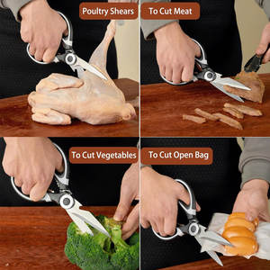 Ciseaux de cuisine multifonctionnels pour poisson, légumes et usage domestique, super tranchants, argentés, avec vis réglable - Product Image 4