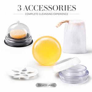Jabón Facial Enzimático de Menta y Árbol de Té con Red de Espuma de Cristal y Estuche de Viaje, Marca Privada - Product Image 1