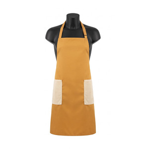 Tablier de chef en sergé coton-polyester 240 GSM jaune moutarde avec poches crème, logo brodé personnalisé pour le personnel de restaurant - Product Image 1