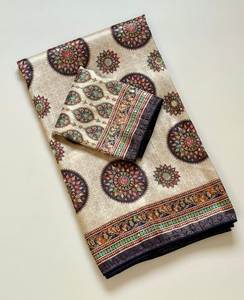 Sari de Seda Dola Suave de Diseño con Estampado Digital, Bordado Completo con Espejos y Tejido Jacquard - Product Image 1