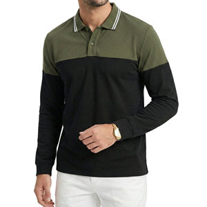 เสื้อโปโลชายแขนยาว OEM แบบ Color Block คอเสื้อลายทาง ปลายแขนเสื้อแบบริบ  รับทำโลโก้ตามสั่ง ขายส่ง ผ้า Pique - Product Image 1