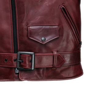 <b>Men</b> Genuine <b>Leather</b> Moto <b>Jacket</b> With Belt Turn-down Collar Zipper Closure Autumn Solid Color Regular Fit - Product Image 5