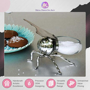 Amazing Offer on Genuine Quality Handmade Stainless Steel & Glass Made <b>Bee</b> Shaped Sugar and Honey Pot for Home Decoration - Product Image 3