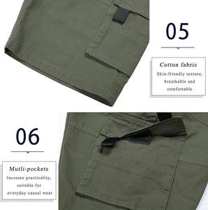 Shorts cargo pour hommes, taille élastique avec cordon de serrage, décontractés d'été, en coton, grandes tailles, coupe décontractée, shorts de travail - Product Image 5