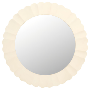 Miroir mural rond en bois sculpté avec motif floral, finition blanche, en MDF, pour dressing et salon - Product Image 4