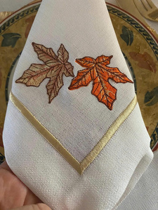 ชุดผ้าปูโต๊ะและผ้าเช็ดปากปักลายใบไม้ฤดูใบไม้ร่วงแบบดั้งเดิมสุดหรู ซักได้ สีเบจ ผ้าฝ้าย สำหรับใช้ในบ้าน งานแต่งงาน และงานอีเว้นท์ต่างๆ - Product Image 5