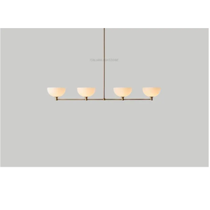 Lustre linéaire en laiton de style moderne du milieu du siècle, 4 lumières, pour îlot de cuisine, suspension minimaliste avec abat-jour en forme de bol, luminaire de plafond - Product Image 4