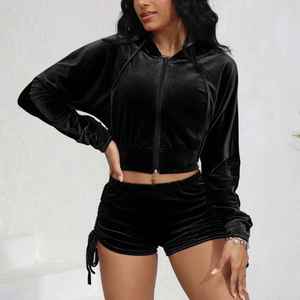 Ensemble deux pièces pour femme : sweat à capuche court et short cycliste, ensemble de survêtement zippé, survêtement de jogging d'été, vêtements de sport décontractés avec logo personnalisé - Product Image 6