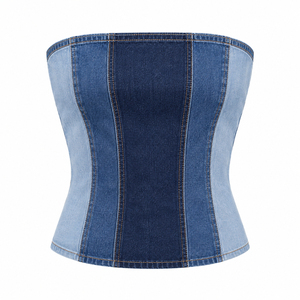 Corset en jean sans bretelles de qualité supérieure pour femme, style color block, bustier à coutures contrastées, coupe ajustée 2026 - Product Image 1