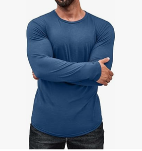 Camiseta de Manga Larga para Hombre, Cuello Redondo, Color Sólido, Tejido de Poliéster, Secado Rápido, Informal, para Otoño - Product Image 6