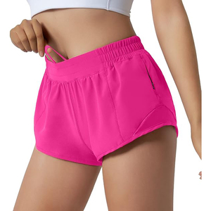 Shorts Deportivos de Cintura Alta para Mujer, Color Rosa Neón, de Poliéster, con Bolsillo Lateral con Cremallera, Cordón Ajustable Oculto, Transpirables, para Yoga - Product Image 1