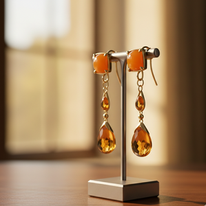 Boucles d'oreilles en onyx jaune multiformes en argent sterling 925 avec placage or 18 carats, boucles d'oreilles chandelier pour femmes, à porter en soirée - Product Image 2