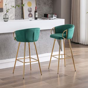 Ensemble de 2 tabourets de bar simples de 30 pouces avec repose-pieds chromés et base en velours + pieds dorés VERT - Product Image 5