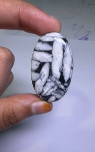 Cabochon de Jaspe Pinolithe Naturel, Pierre Précieuse en Cristal pour Création de Bijoux, Fourniture de Pierres de Guérison, Blanc et Noir - Product Image 1