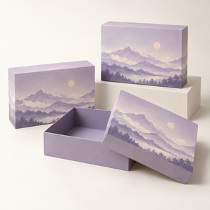 Caja de Regalo de Dos Piezas con Tapa y Base, con Diseño Personalizado de Montaña de Lavanda, para Sets de Cuidado de la Piel - Product Image 6