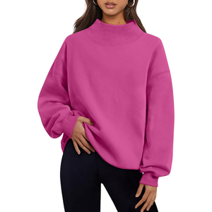2026 Trending Women's Oversized <b>Stand</b> Collar Printed Sweatshirt Solid Color <b>Drop</b> Shoulder Knitted Cotton Winter Autumn Wear - Product Image 1