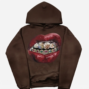 Sweat à capuche blanc coupe classique avec imprimé artistique des lèvres sur le devant, imprimé numérique, unisexe, décontracté, tricoté, 100 % coton, pour l'hiver - Product Image 4