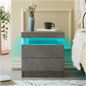 Modern <b>LED</b> Nightstand with 2 Drawers Deep Gray <b>Bedside</b> <b>Table</b> Cabinet Lights for Bedroom End Side Nightstands - Product Image 1