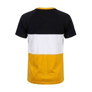 T-shirt Homme Décontracté à Panneaux Horizontaux Rayés Jaune Blanc Noir, Col Rond, Épaules Tombantes, Coton Lourd, Style Rétro - Product Image 2