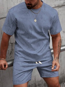 Ensemble décontracté d'été 2 pièces pour homme avec t-shirts à manches courtes et shorts imprimés, couleurs et logo personnalisés, tissu tricoté - Product Image 5