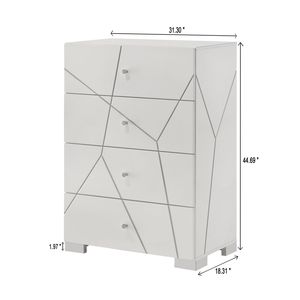 Cómoda Contemporánea de Madera con Cuatro Cajones y Detalles Geométricos Audaces, Acabado Blanco Brillante Impecable - Product Image 2
