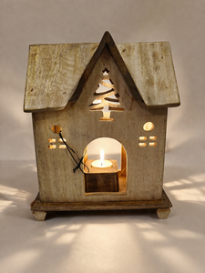 Casa de madera, lámpara de madera artesanal, lámpara de cabaña de madera - Product Image 4