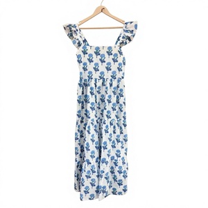 Vestido largo de algodón indio estampado a mano, cintura natural, estilo bohemio, ecológico - Product Image 1