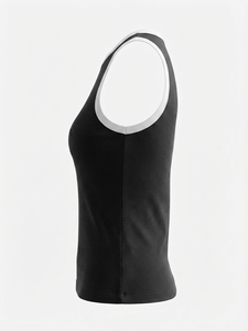 Débardeur Sport Décontracté Femme Noir Tricoté Col Rond Sans Manches Motif Côtelé Logo Avant Séchage Rapide Respirant - Product Image 2